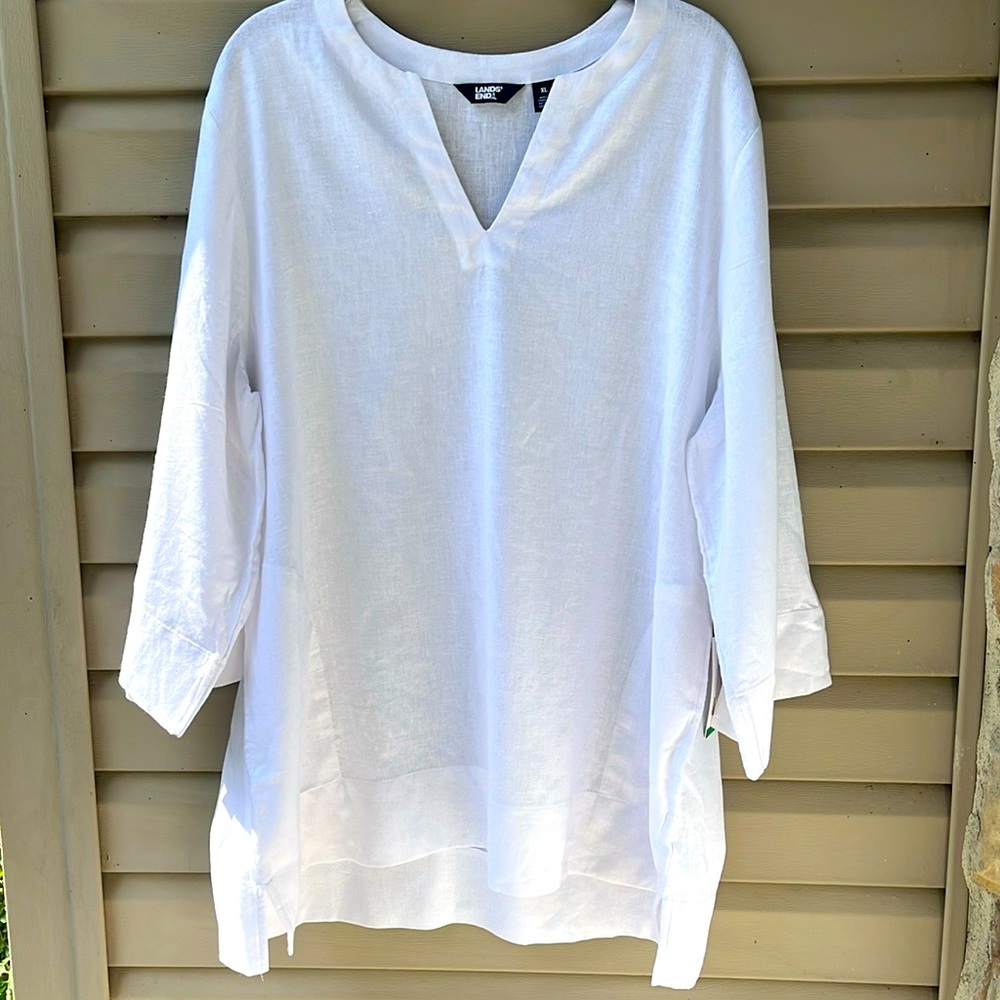 Lands end women’s linen blend tunic top with pockets